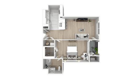 Floor plan for 1 bed, 1 bath, 754 sqft